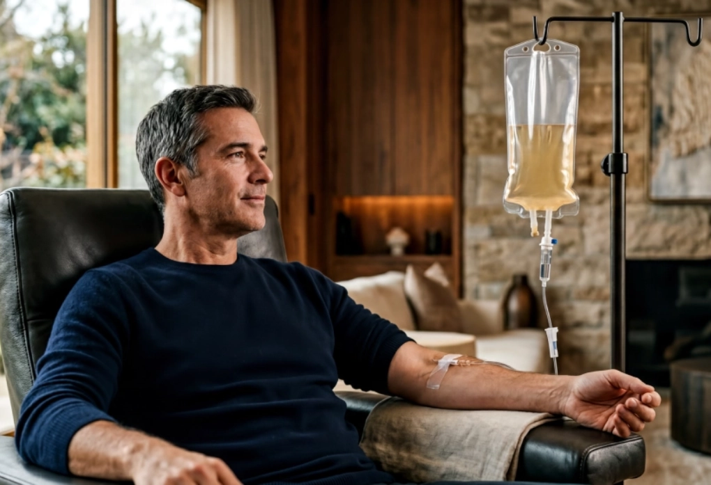 Doctor administering IV therapy and hydration treatment to a female patient in Peoria AZ