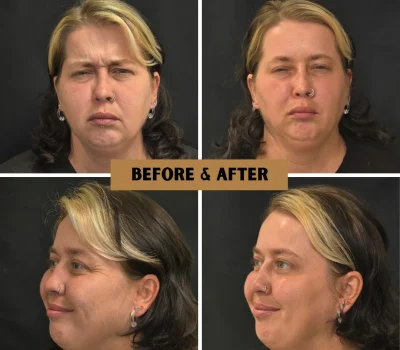 Before and after anti-wrinkle injection results showing smooth forehead skin in Peoria AZ