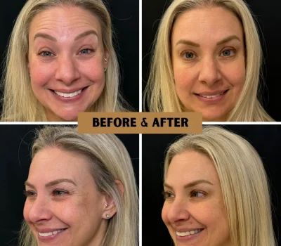 Before and after neuromodulator injections showing forehead wrinkle reduction in Peoria AZ